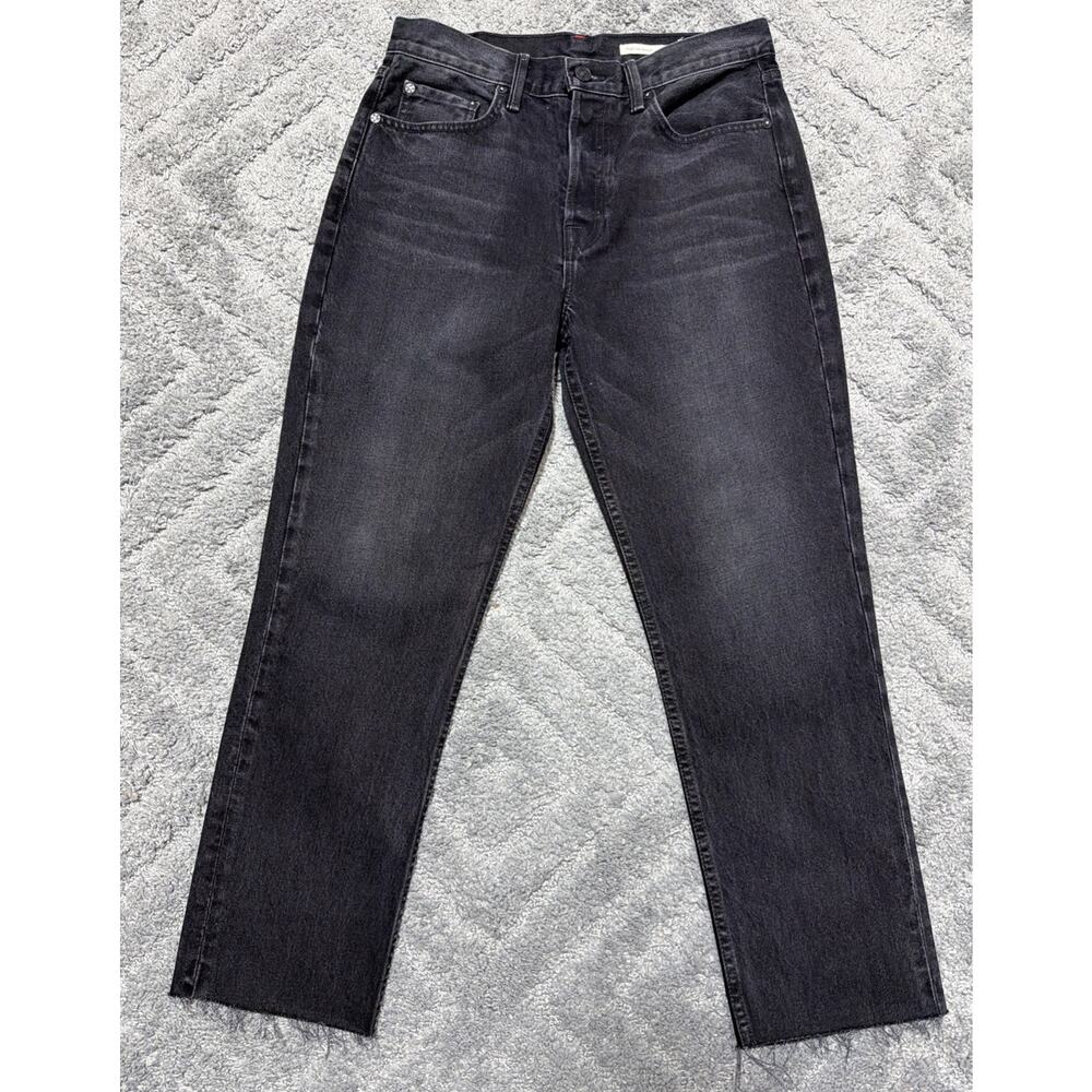 NOEND Straight Cropped Button Fly Jeans Womens 30 Black Denim High Rise Frayed